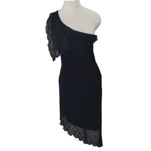 CT512 Marianne Black One Shoulder Asymmetrical Faux Lace Dress S